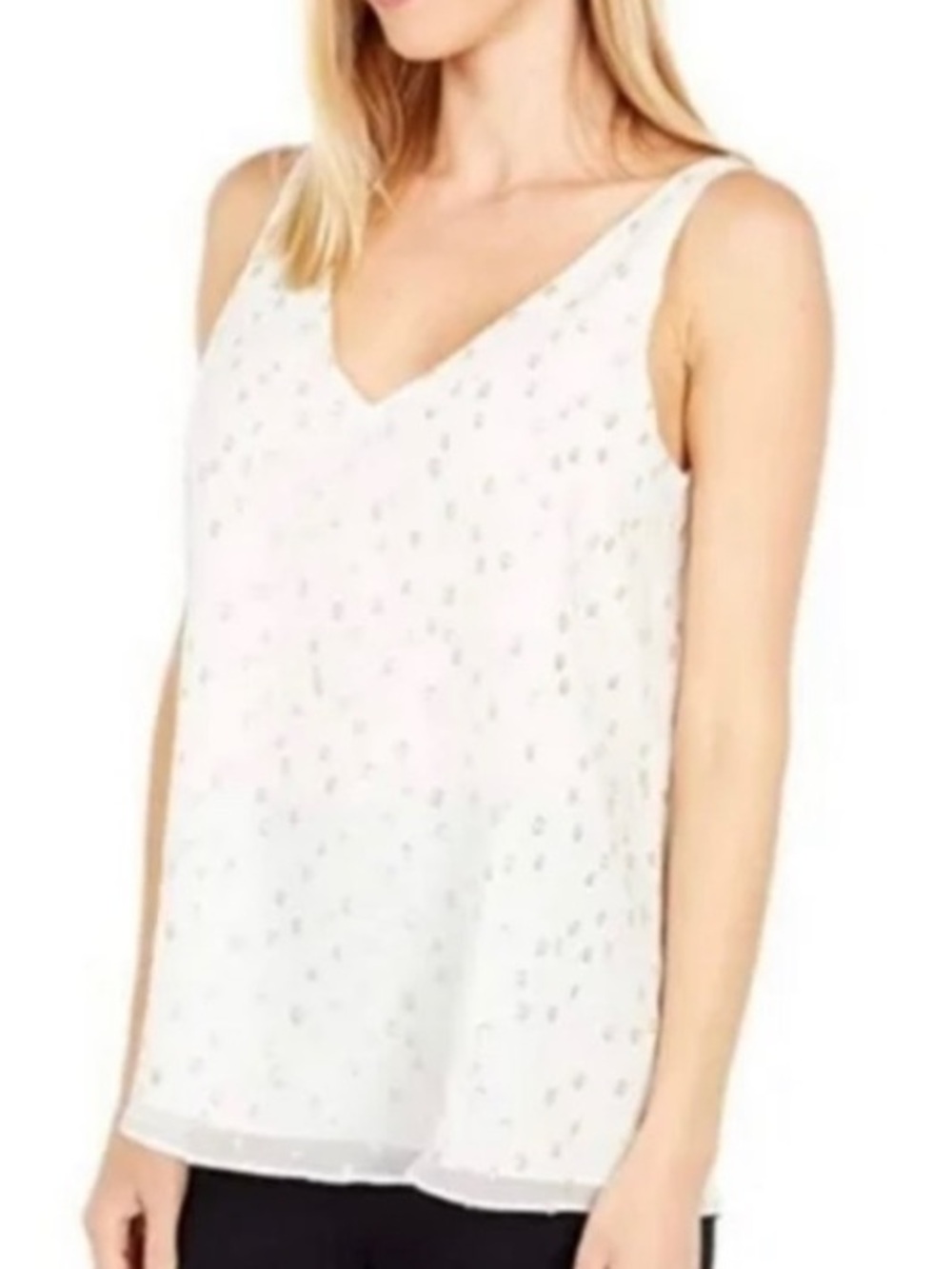 NWT Lilly Pulitzer Florin Sleeveless V-Neck Coconut Metallic Clip Size Medium